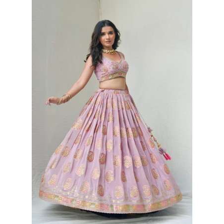 Lavender Paisley Embroidered Lehenga Choli with Dupatta – Elegant Bridal Wear