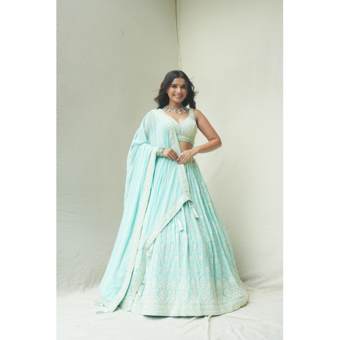 Celestial Elegance Aqua Bridal Lehenga - Luxury Wedding Wear