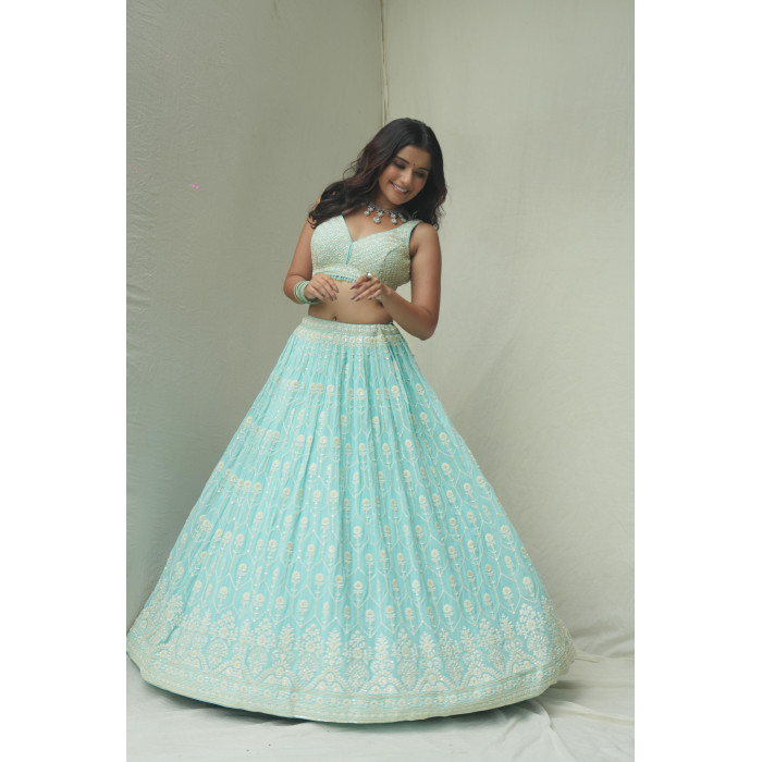 Celestial Elegance Aqua Bridal Lehenga - Luxury Wedding Wear