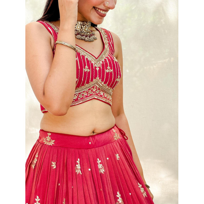 Crimson Gold-Embroidered Lehenga Choli - Perfect for Weddings & Festive Occasions