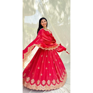 Crimson Gold-Embroidered Lehenga Choli - Perfect for Weddings & Festive Occasions